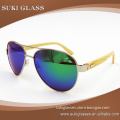 Customized colored lens metal frame aviator wooden sunglasses